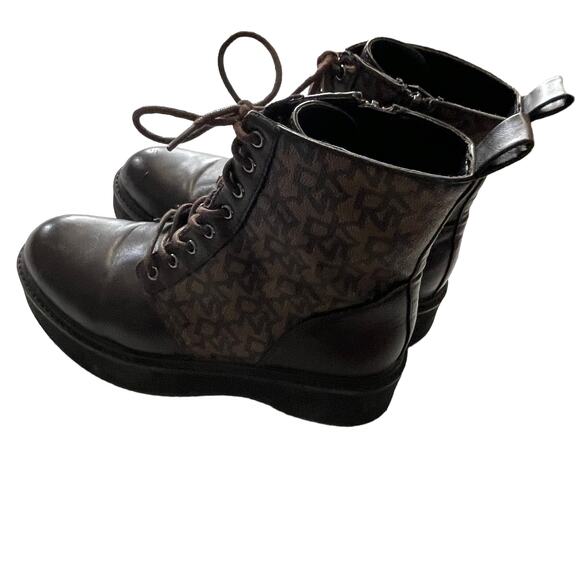 DKNY Women's Size 7.5 M Roselyn Brown Monogram Print Lace Up Combat Boots - Picture 6 of 11